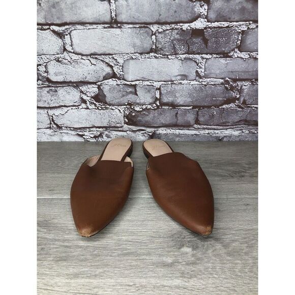 J Crew Brown Leather Pointed Toe Slip On Mules Flats Shoes Women Sz 8.5M US/39EU - Picture 11 of 16